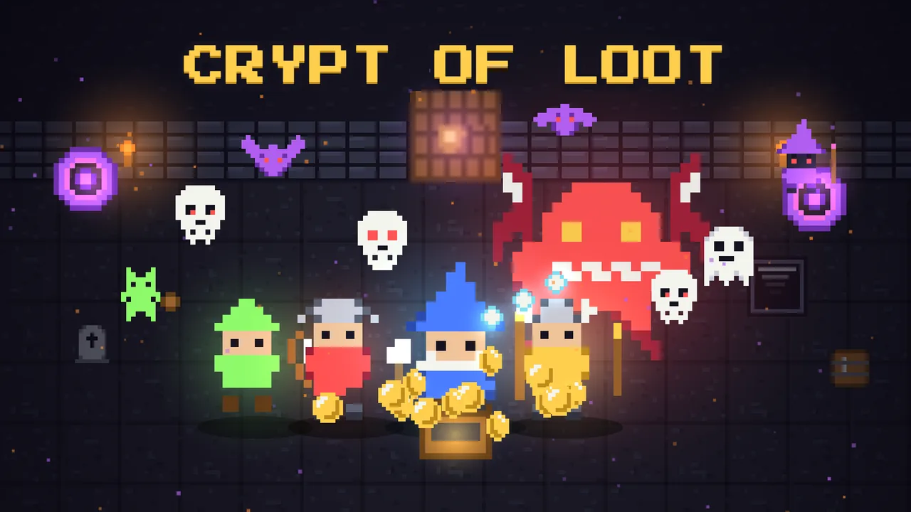 Crypt of Loot — the four heroes facing the Crypt Demon